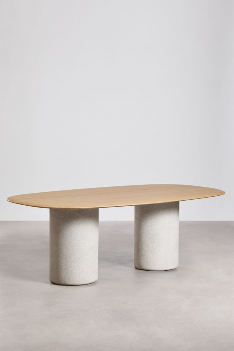 Ovale eettafel van MDF en cement Lysander - Eikenhout