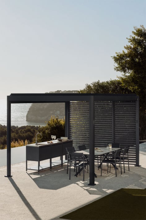 Bioclimatische pergola met lamellen en zijpaneel van aluminium Druvia