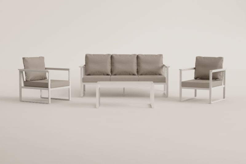 Tuinset met 3-zitsbank, 2 fauteuils en salontafel van aluminium Lipov