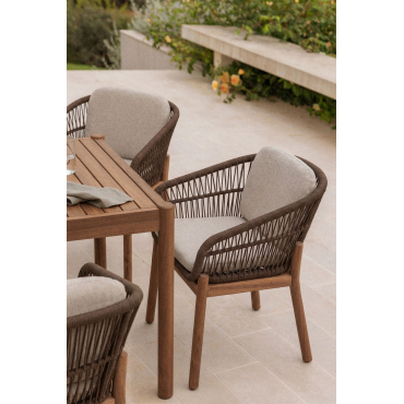 Set Van 2 Tuinstoelen Met Armleuningen Van Acaciahout En Gevlochten Touw Karvia Acacia Bruin & Hazelnootbruin Doek - Sklum