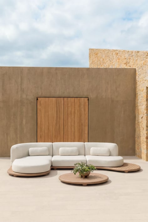 Tuinset met modulaire linker chaise longue bank van 3 delen en salontafel van acaciahout Gerard