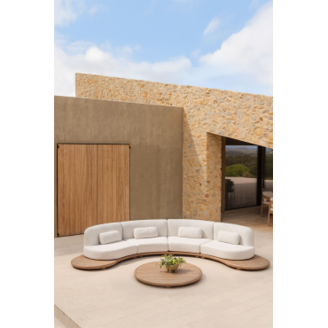 Tuinset Met Gebogen Modulaire 4-zitsbank En Ovale Salontafel 120x95 Cm Van Acaciahout Gerard Lichte Acaciekleur - Sklum