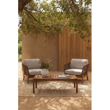 Tuinset Met 2 Stoelen Van Gevlochten Touw En Salontafel Van Acaciahout Karvia Acacia Bruin & Hazelnootbruin Doek - Sklum