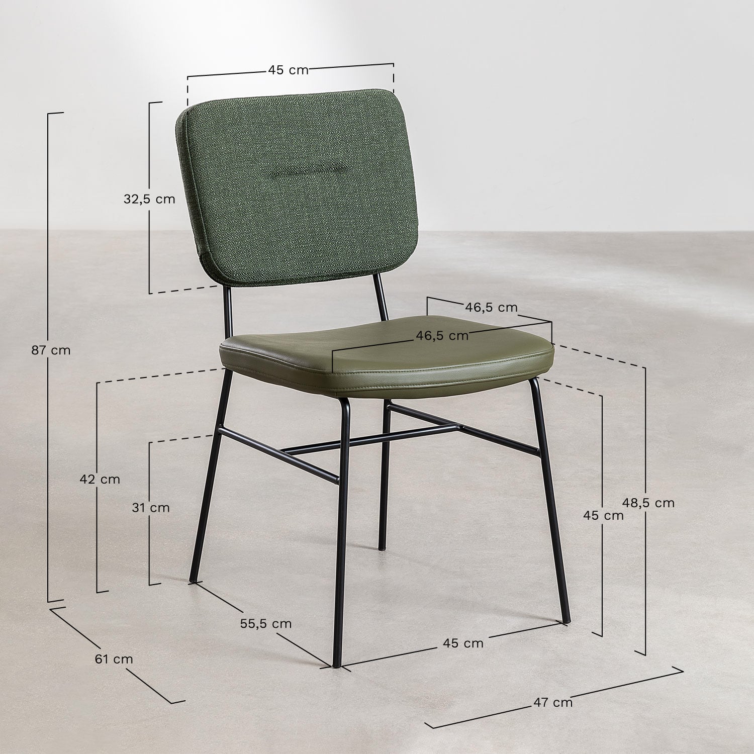 Set van 2 gestoffeerde eetkamerstoelen Milih, AFMETINGEN