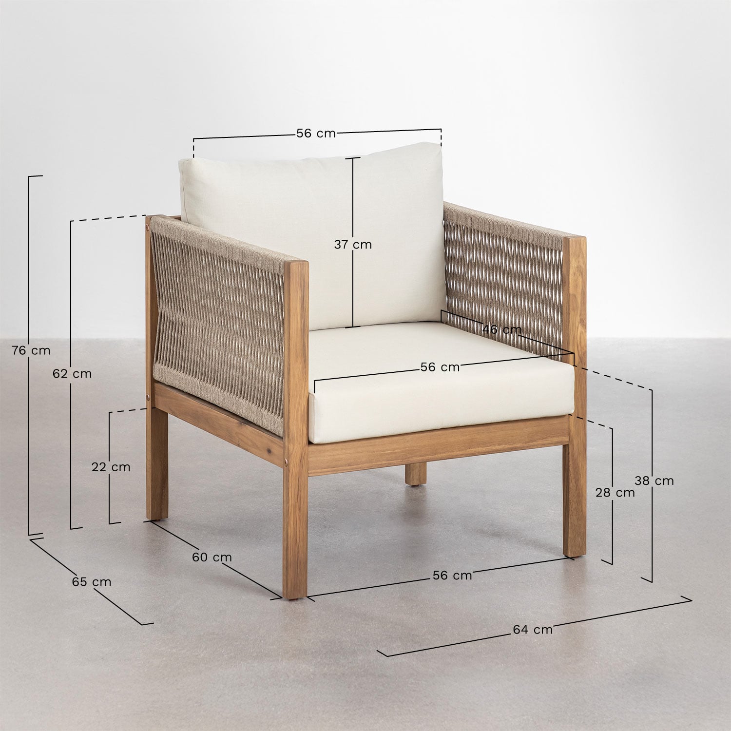 Tuinset met 3-delige modulaire bank met armleuningen en fauteuil van acaciahout Branson, AFMETINGEN