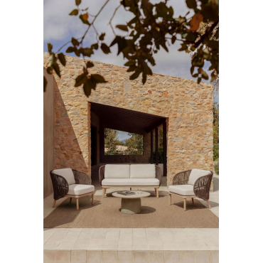 Tuinset Met 2-zitsbank, 2 Capri Fauteuils En Ronde Salontafel Ø75 Cm In Layana Cement Bruin – Chocolade - Sklum