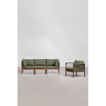 Tuinset Met 3-delige Modulaire Bank Met Armleuningen En Fauteuil Van Acaciahout Branson Intens Olijfgroen - Donker Acaciabruin - Sklum