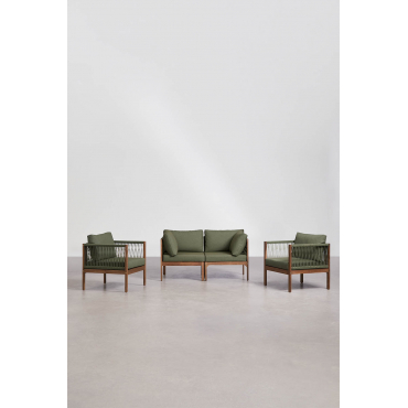 Tuinset Met 2-delige Modulaire Bank Met Armleuningen En 2 Stoelen Van Acaciahout Branson Intens Olijfgroen - Donker Acaciabruin - Sklum