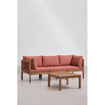 Branson 3-delige Modulaire Loungeset Met Armleuningen En Acaciahouten Salontafel Terracotta - Acaciabruin - Sklum