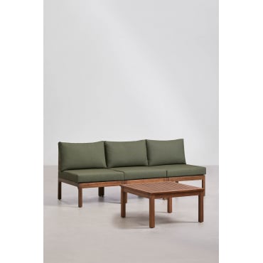 Branson 3-delige Modulaire Loungeset Met Acaciahouten Salontafel Intens Olijfgroen - Donker Acaciabruin - Sklum