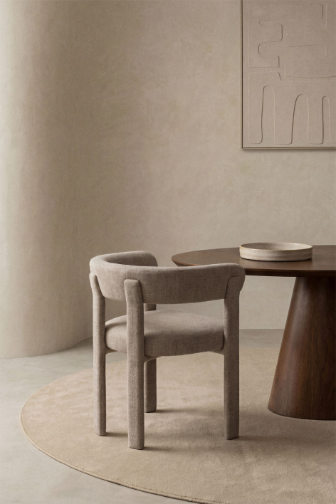 Eetkamerstoel met armleuningen, gestoffeerd en van ijzer Jolie - Stof Grijs – taupe