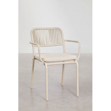 Stapelbare Set Van 4 Tuinstoelen Met Armleuningen In Gevlochten Touw Arhiza Tapioca Beige - Sklum