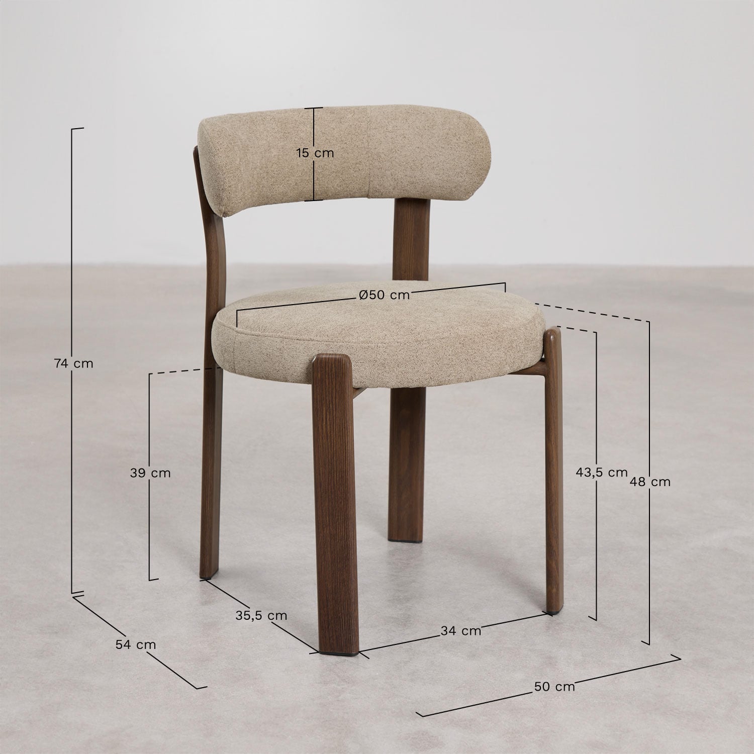 Set van 4 gestoffeerde eetkamerstoelen van ijzer Jolie, AFMETINGEN