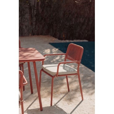 Stapelbare Set Van 6 Tuinstoelen Met Armleuningen In Gevlochten Touw Arhiza Terracota - Sklum