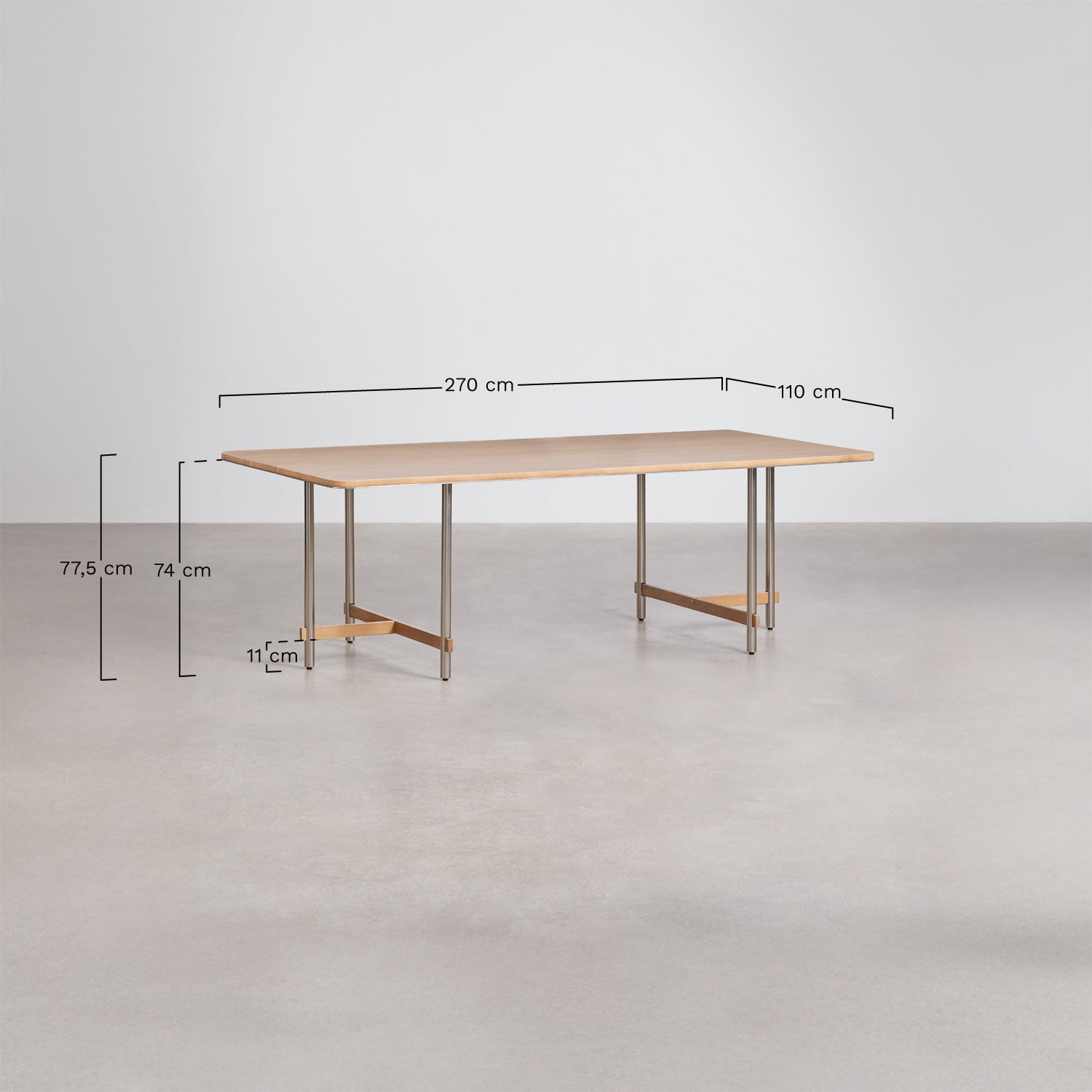 Rechthoekige eettafel van mangohout en staal Osaka, AFMETINGEN