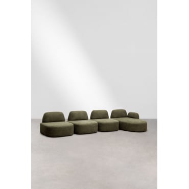 Rechte 4-delige Modulaire Chaise Longue Bank Giorgia Bekleed Stof Leger Groen - Sklum