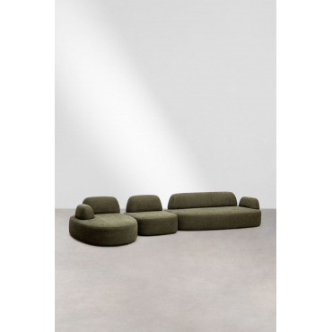 Modulaire Linker Chaise Longue Bank Van 3 Delen Met Beklede Hoekmodule Giorgia Stof Leger Groen - Sklum