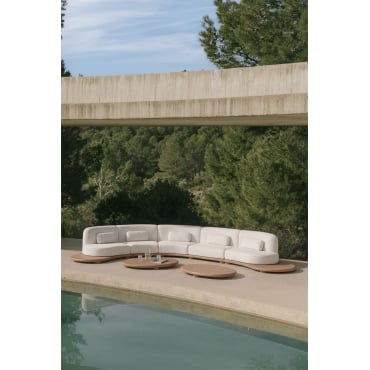 Tuinset Met Gebogen Modulaire 5-zits Bank En 2 Salontafels Van Acaciahout Gerard Lichte Acaciekleur - Sklum