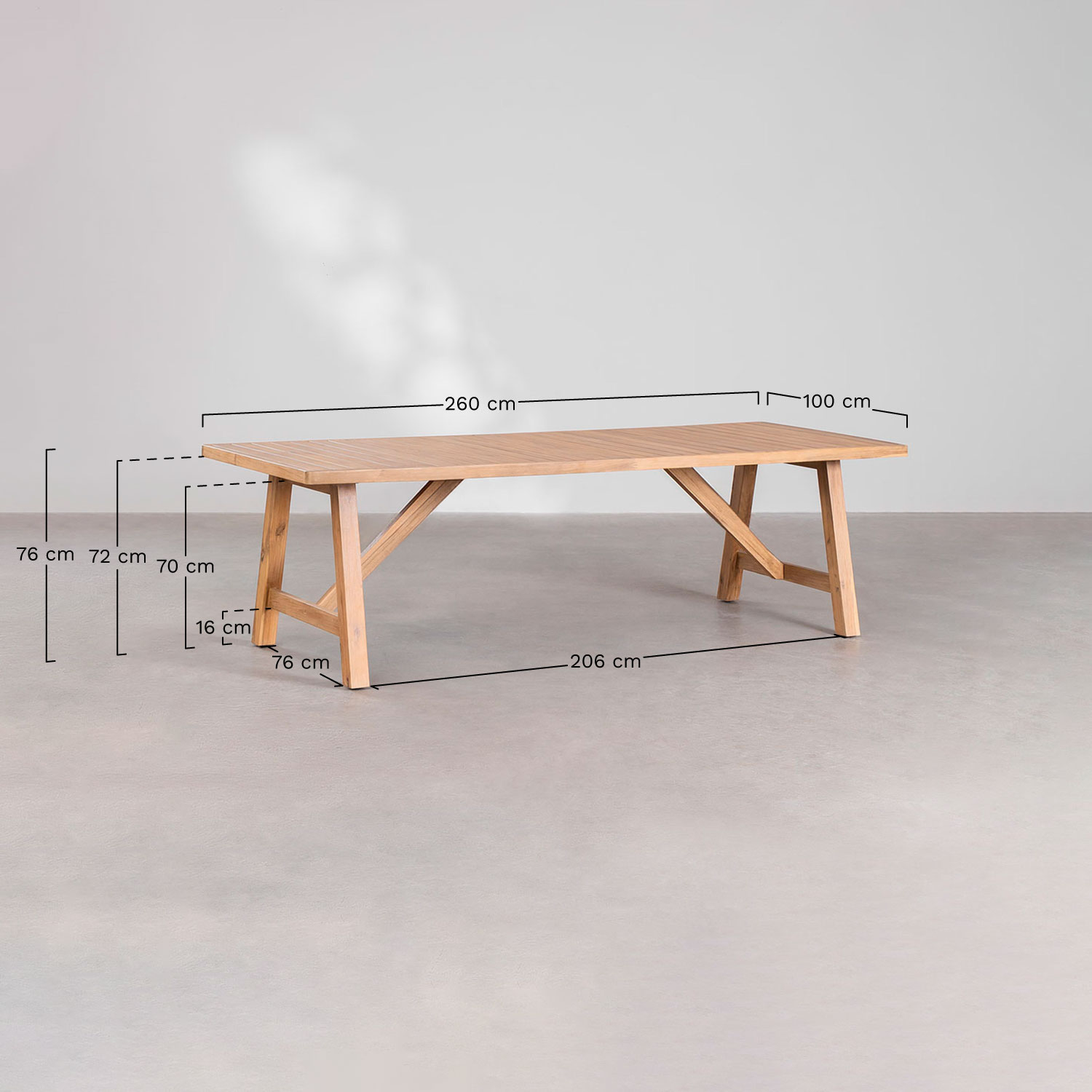 Rechthoekige tuin tafel van acaciahout Dubai, AFMETINGEN