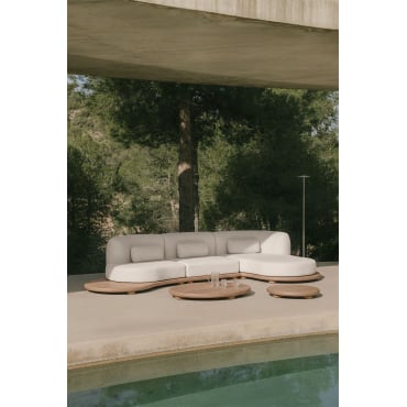 Tuinset Met Modulaire 3-delige Rechter Chaise Longue Bank En 2 Salontafels Van Acaciahout Gerard Lichte Acaciekleur - Sklum
