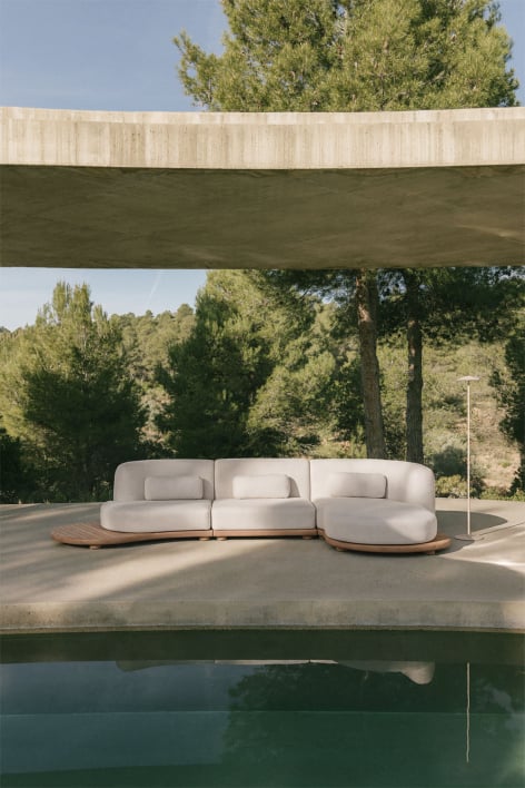 3-delige modulaire tuinbank met chaise longue rechts van acaciahout Gerard