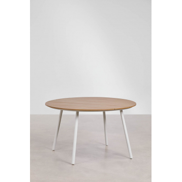 Ronde Tuintafel Ø130 Cm Van Hout En Staal Mireiali Gardenia Wit - Kastanjehout Bruin - Sklum