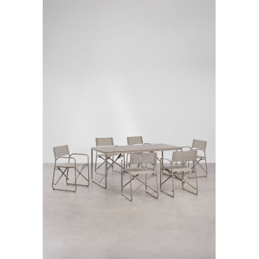 Set Van Een Rechthoekige Tafel 185x85 Cm En 6 Inklapbare Regisseursstoelen Voor De Tuin In Melida-staal Moka Bruin - Sklum