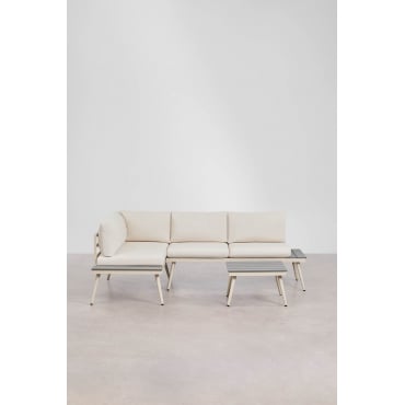 Nadi Aluminium En Houten Tuinset Met 4-zits Hoekbank En Salontafel Beige Tapioca - Lichtgrijs - Sklum