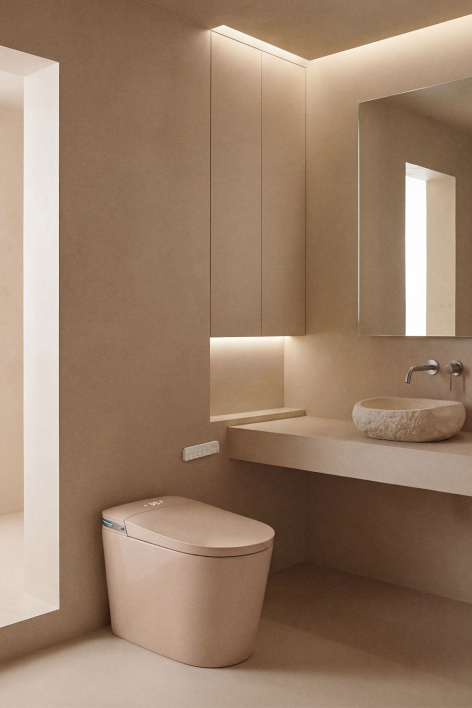 Slimme toilet van keramiek Saloa Premium - Beige Amandelroos