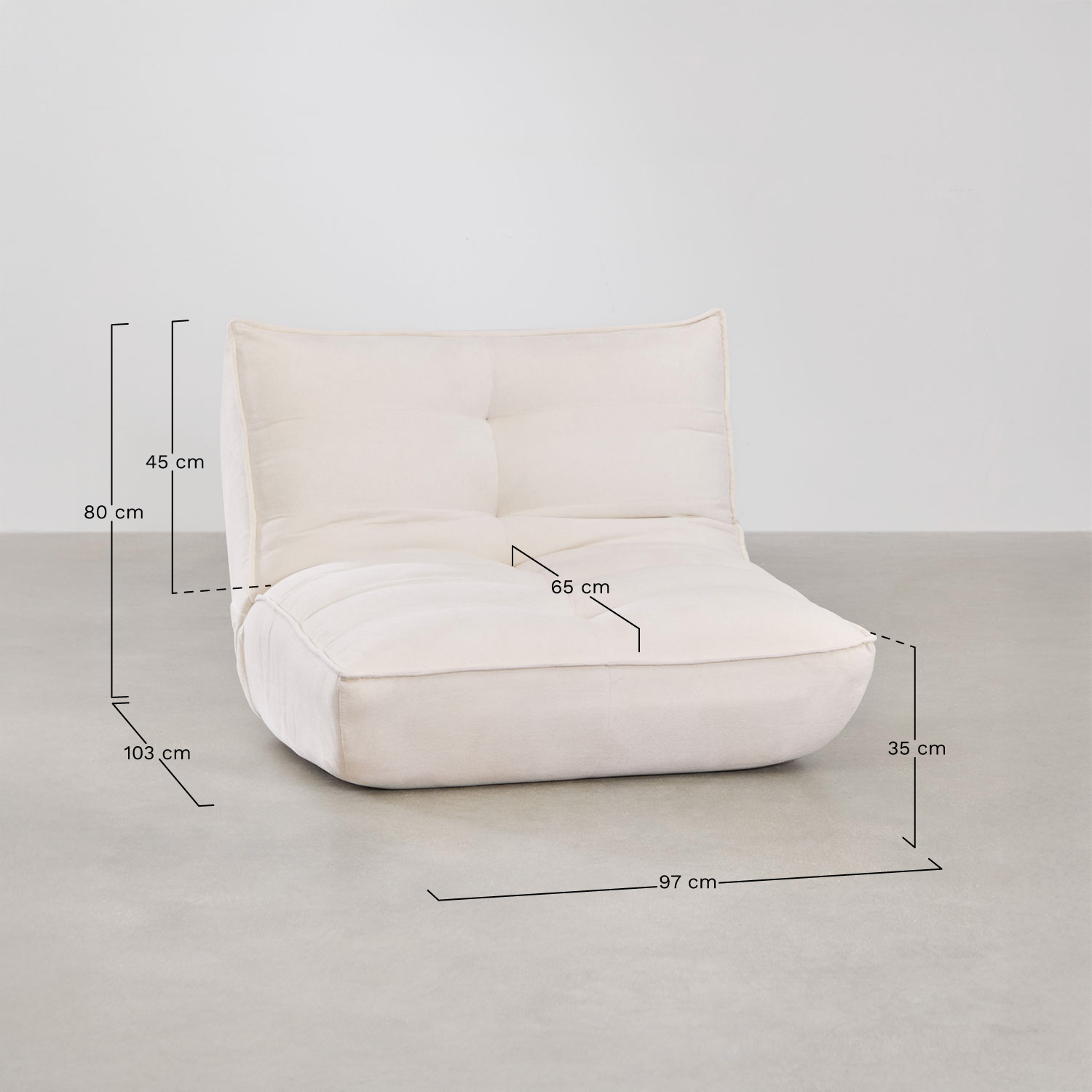 Mati beklede relaxfauteuil, AFMETINGEN