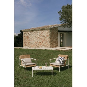 Tuinset Met 2 Fauteuils En Salontafel Van Aluminium En Synthetisch Riet Duroli Gardenia Wit - Sklum