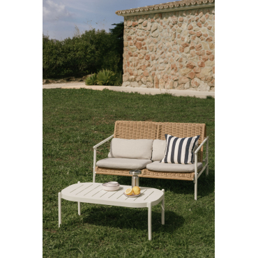 Tuinset Met 2-zitsbank En Salontafel Van Aluminium En Synthetisch Riet Duroli Gardenia Wit - Sklum