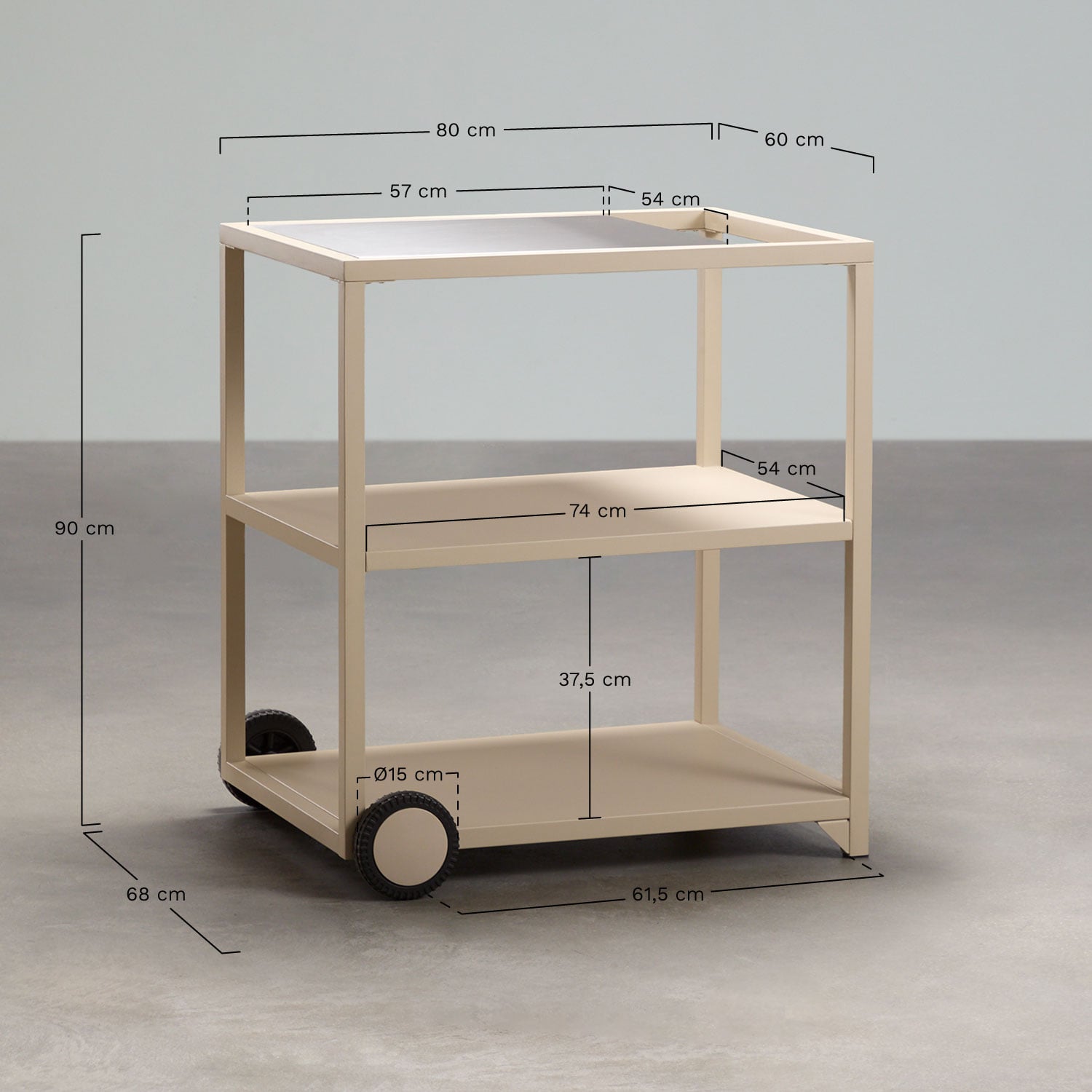 Modulaire buitenkeukenwagen van staal Rivana, AFMETINGEN