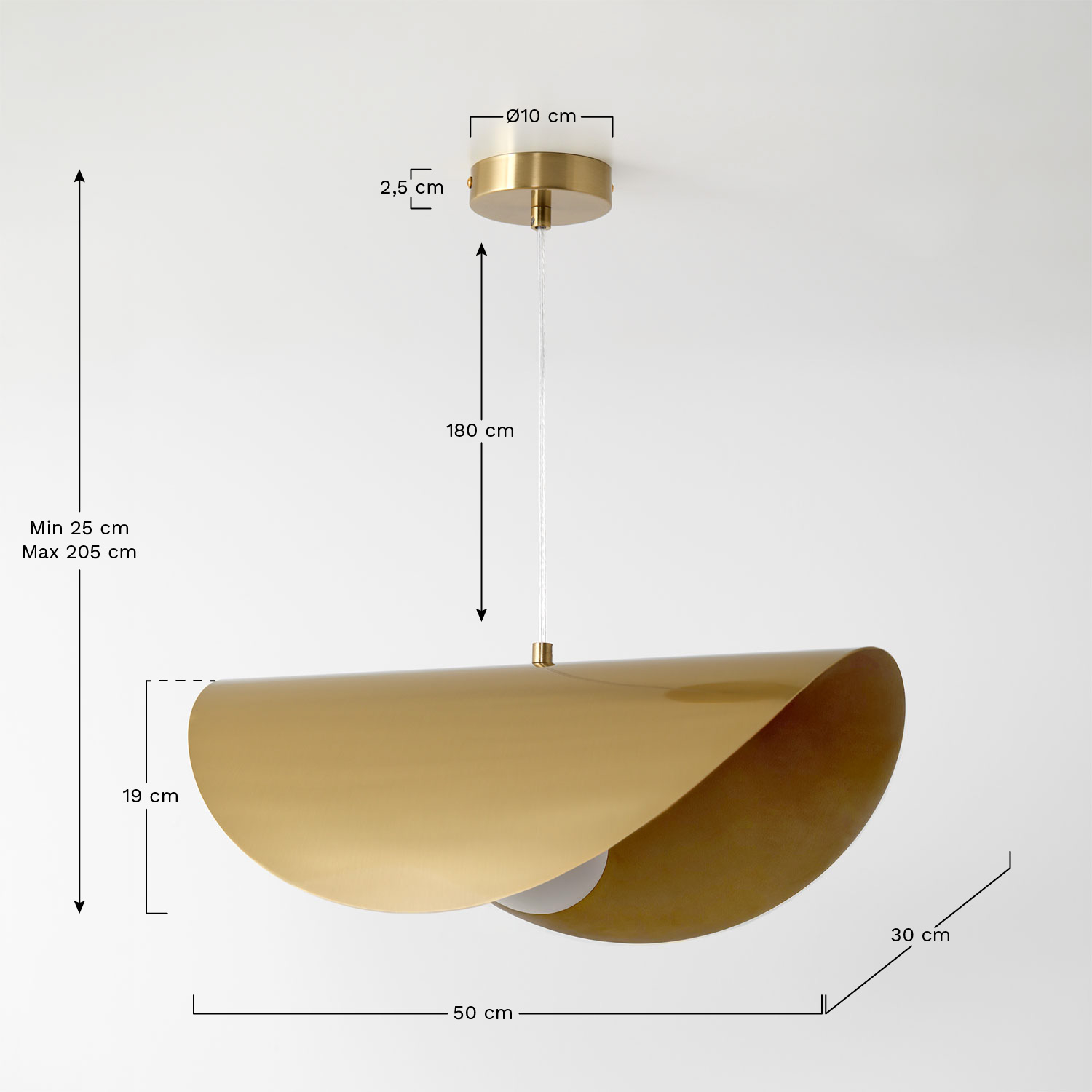 Hanglamp van staal Nazas, AFMETINGEN