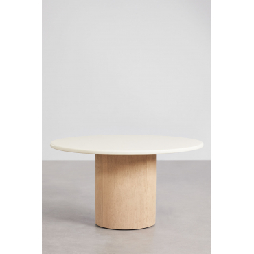 Ronde Eettafel Van Beton En Acaciahout Sharpay Ø160 Cm - Sklum