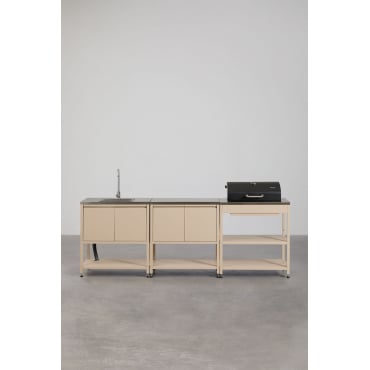 Modulaire Buitenkeuken Van 3 Delen Met Gootsteen, Opbergruimte En Savona Koolskoolbarbecue Van Staal Tapioca Beige & Grijs Geborsteld Rintran - Sklum