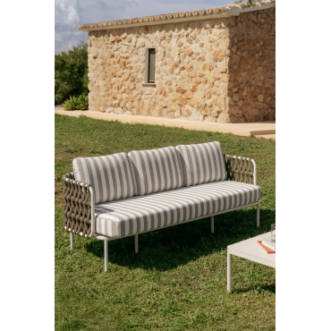 3-zits Tuinbank Van Aluminium En Gevlochten Touw Tevary Gardenia Wit & Stoff Mokka Bruin - Wit Gardenia - Sklum