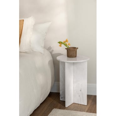 Set Van 2 Nachtkastjes Ø35 Cm In Mencia Marmer Wit Marmer Banswara - Sklum