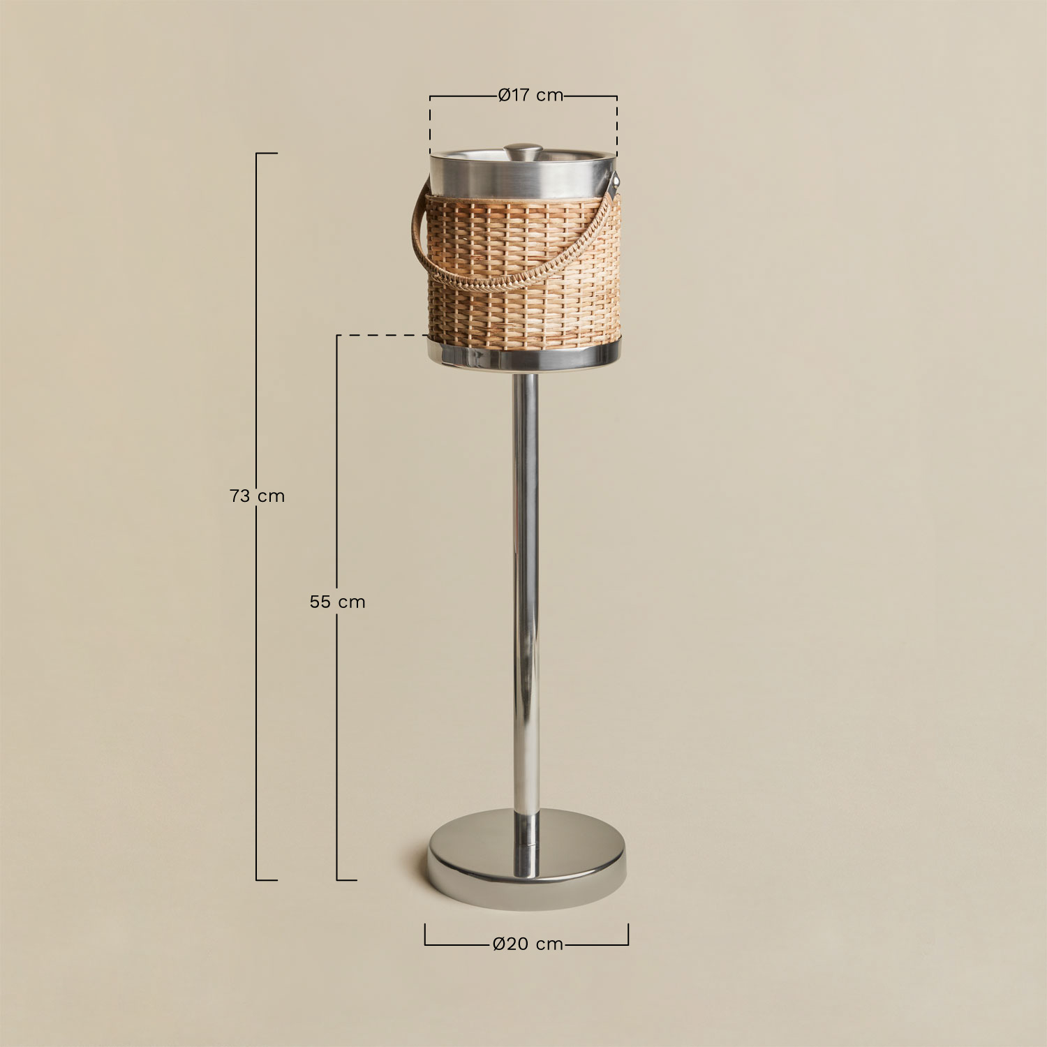 IJsemmer met voet van roestvrij staal en bamboe Dakomi, AFMETINGEN