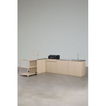 Modulaire Buitenhoekkeuken Van 6 Delen Met Gootsteen, Opbergruimte En Houtskoolbarbecue Van Rivana-staal Tapioca Beige & Grijs Geborsteld Rintran -