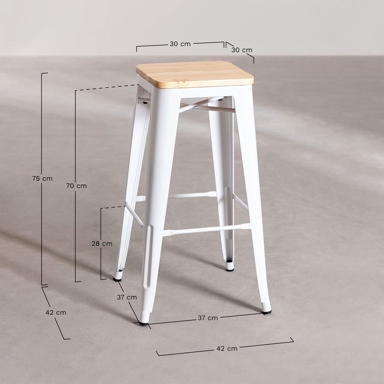 Set van 4 stapelbare hoge krukken in staal Lix, AFMETINGEN