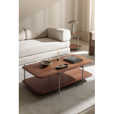 Rectangulaire Salontafel 120x60 Cm Van Mangohout En Roestvrij Staal Vimara Donker Handvat Hout - Sklum