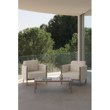Boleni Tuinset Met 2 Bouclé Fauteuils En Aluminium Salontafel Bouclé Wit Gardenia - Sklum