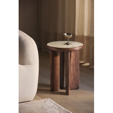 Ronde Bijzettafel Ø40 Cm Van Acaciahout En Tegels Aitana Tapioca Beige - Donker Acaciabruin - Sklum