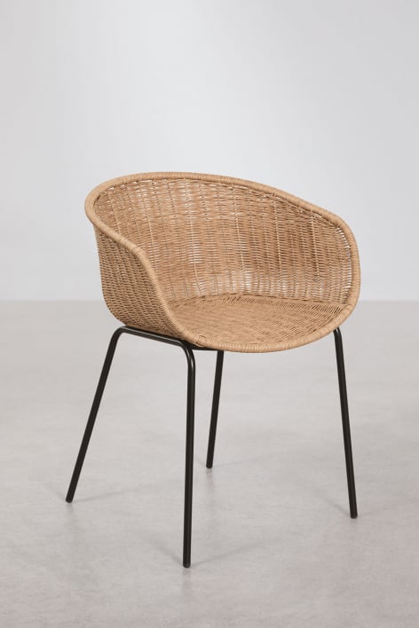 New Tulua tuinstoel met armleuningen van synthetisch riet en staal - Zwart