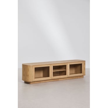 Walia Tv-meubel 180x40 Cm Van Mdf En Gehard Glas Eikenhout - Sklum