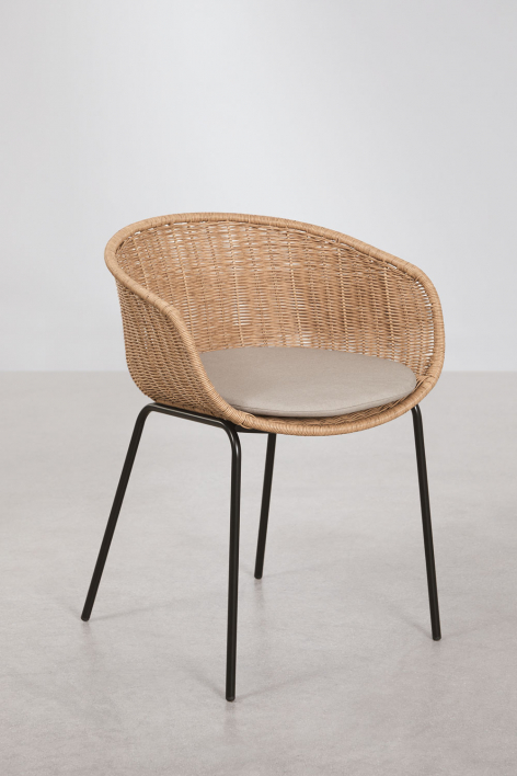 Set van 4 eetkamerstoelen met armleuningen van synthetisch riet en staal New Tulua