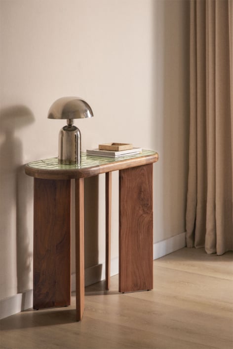 Aitana haltafel 100x40 cm van acaciahout en tegels - Meloengroen - Acaciabruin