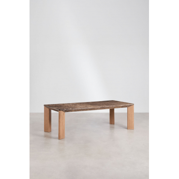 Rechthoekige Eettafel 240x110 Cm Van Mangohout En Marmer Garsea Bruin Emperador Marmer - Mangohout - Sklum