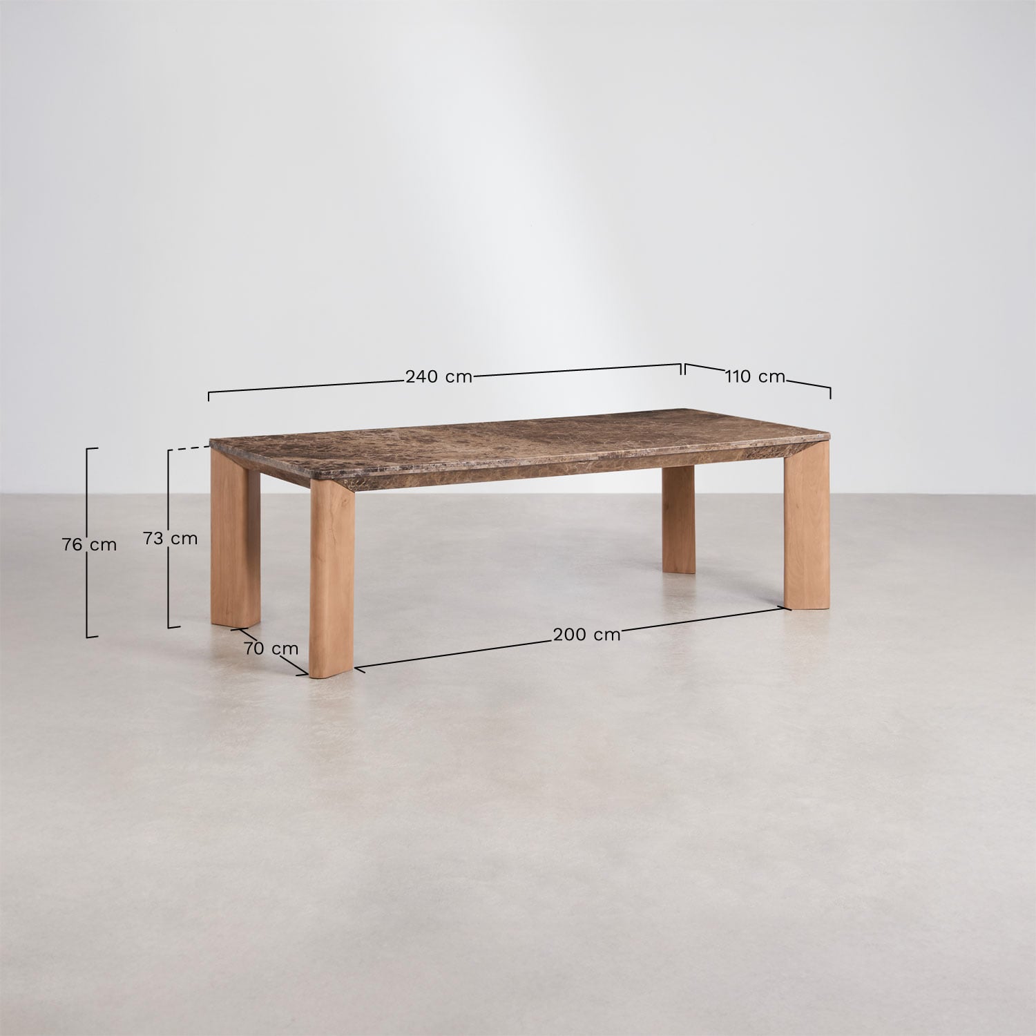 Rechthoekige eettafel 240x110 cm van mangohout en marmer Garsea, AFMETINGEN